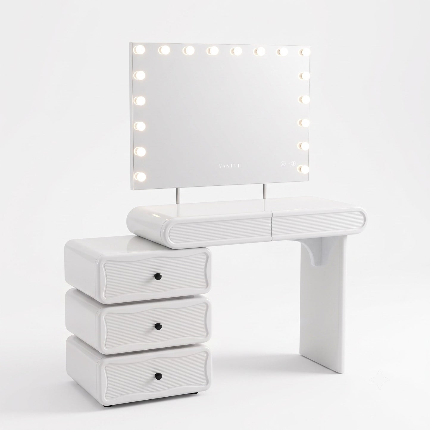 Jenny vanity movable drawer cabinet and adjustable-width design