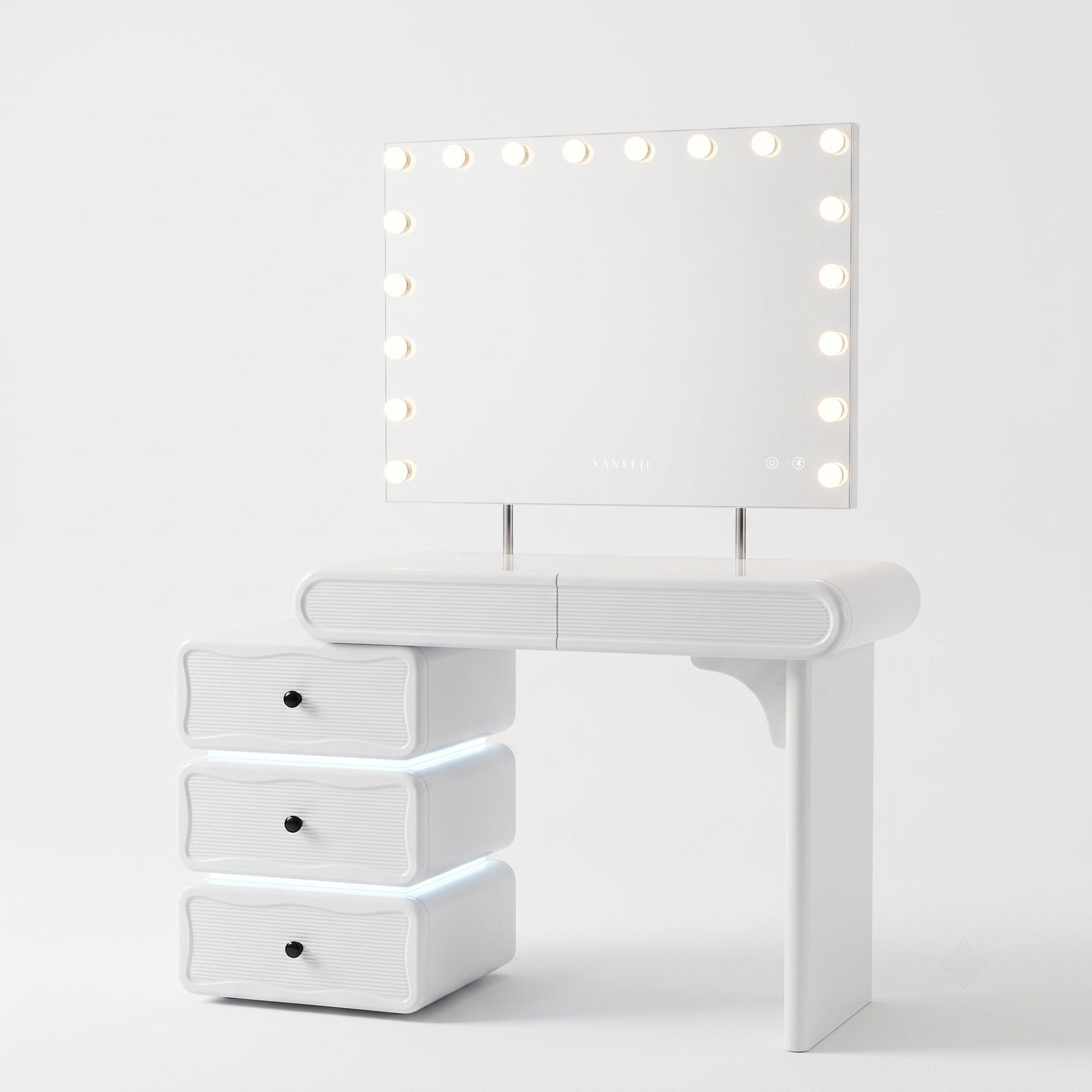 Jenny vanity Bluetooth LED mirror and white high-gloss desk