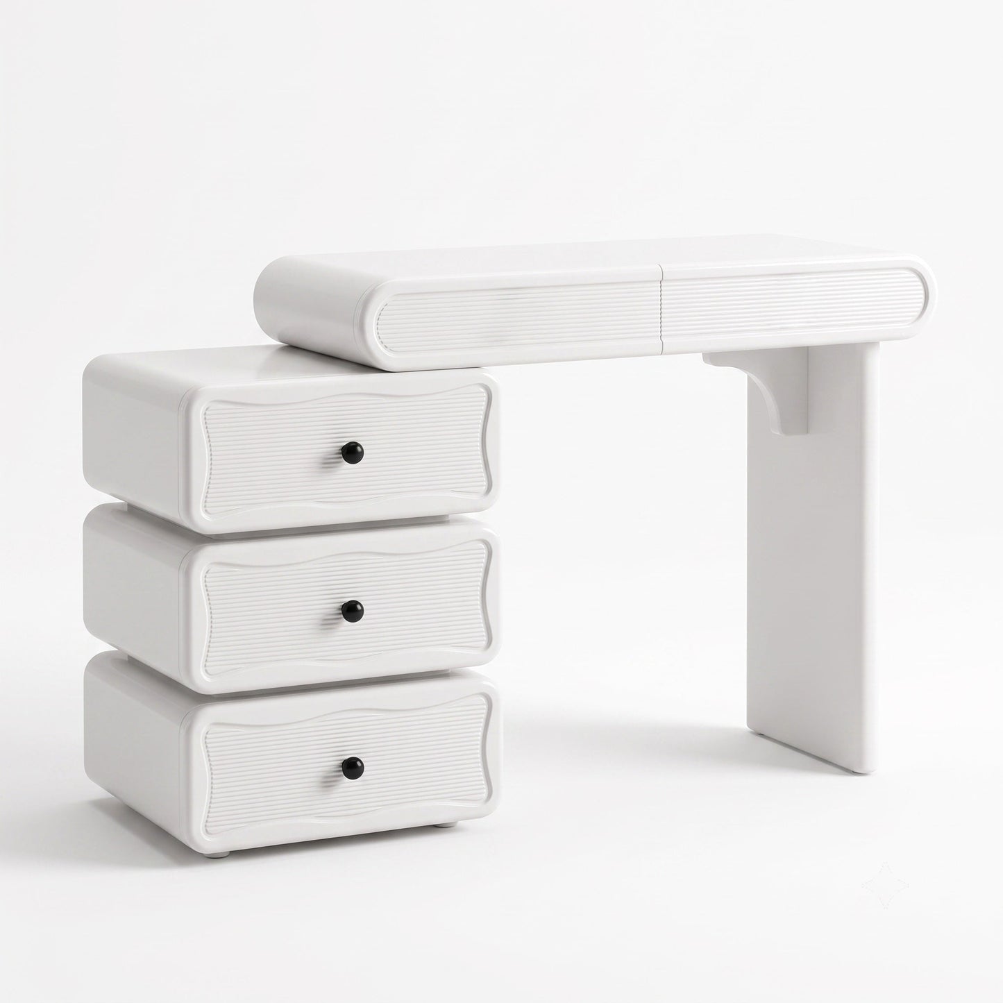 Jenny white vanity storage drawers and tempered glass display top