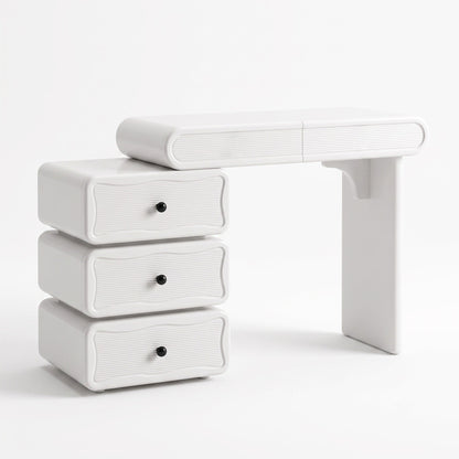 Jenny white vanity storage drawers and tempered glass display top