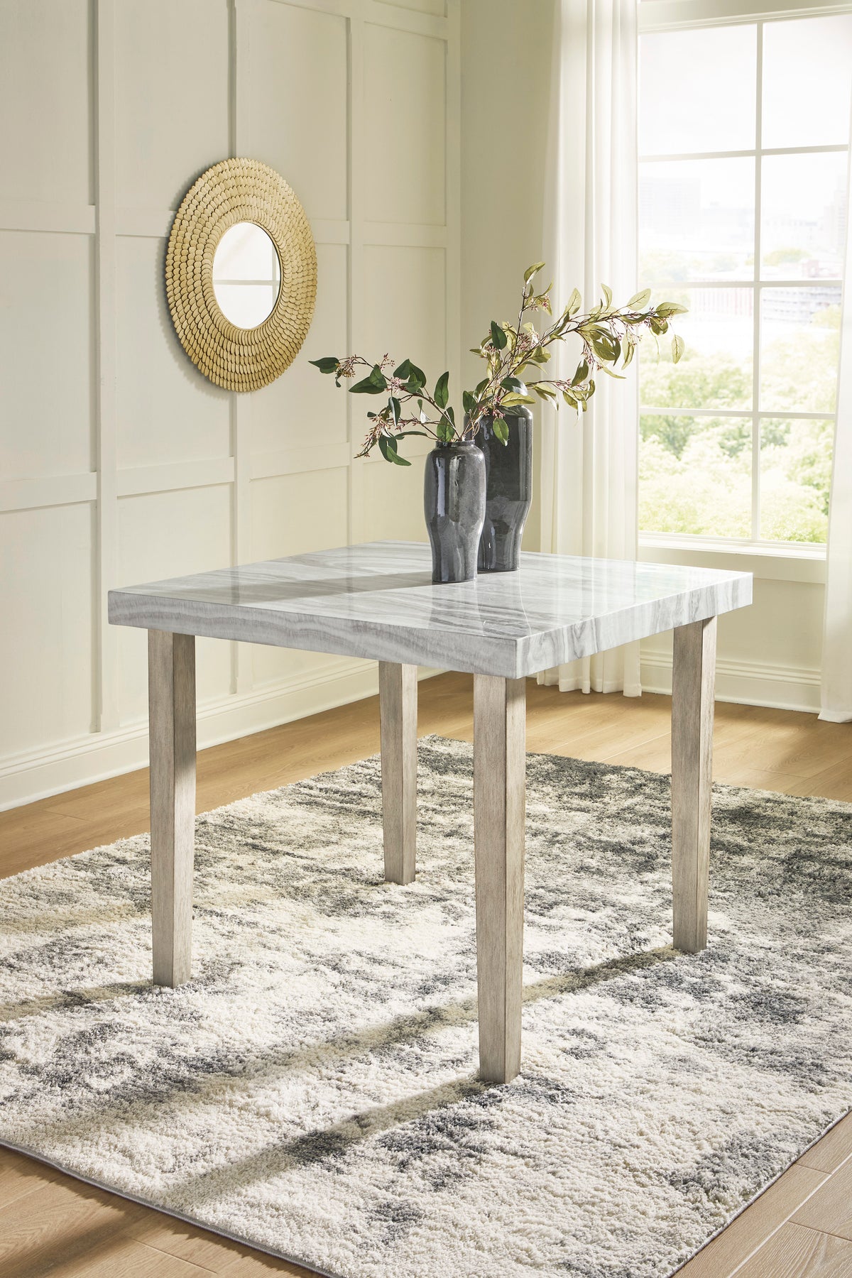 Ashley Larawyn square counter-height dining table with faux gray marble top