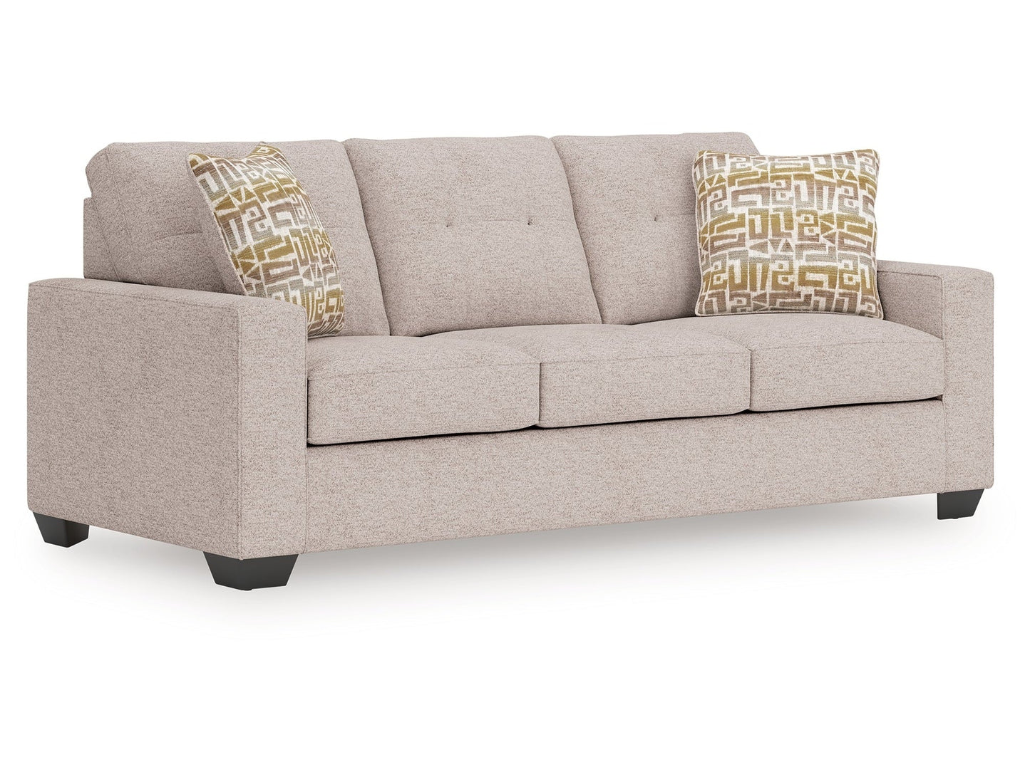 Larimer Queen Sofa Sleeper in Stone with queen memory foam mattress opened