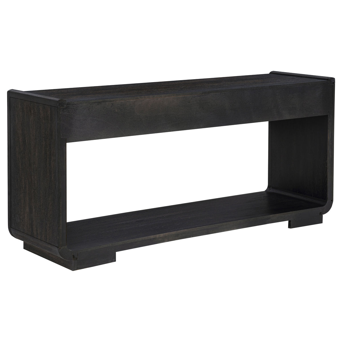 Leandro console table burnished black ash veneer detail