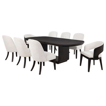 Leandro rectangular extension dining set in burnished black and cream