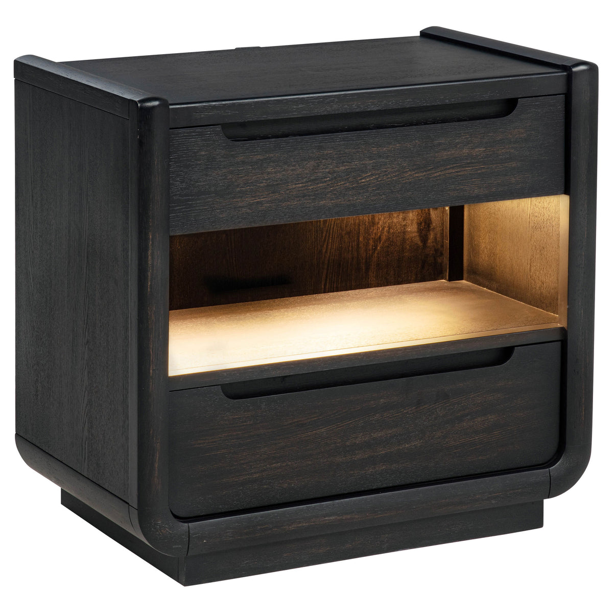 Leandro two-drawer nightstand with LED shelf and USB charging