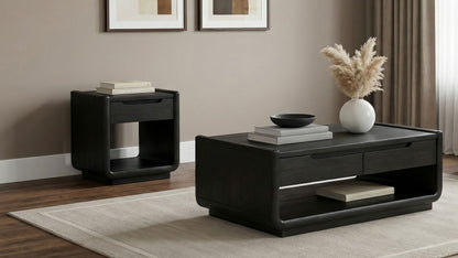 Leandro two-piece coffee and end table set in burnished black