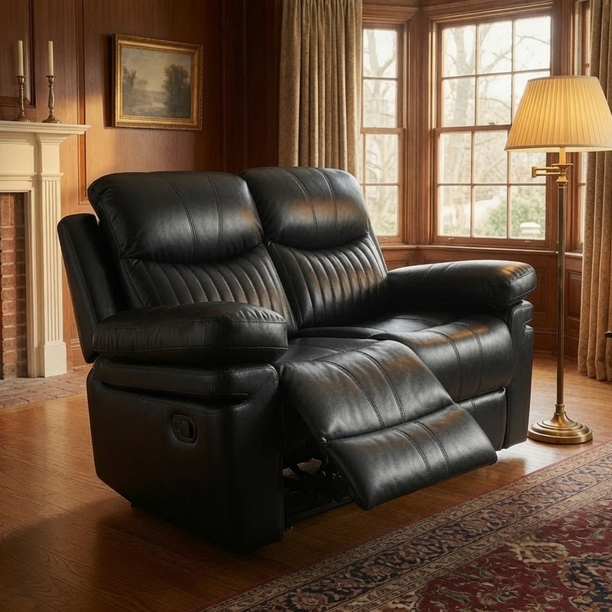 Legend Collection black manual reclining loveseat in a living room
