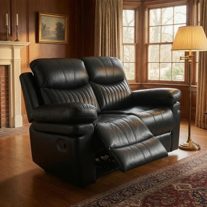Legend Collection black manual reclining loveseat in a living room