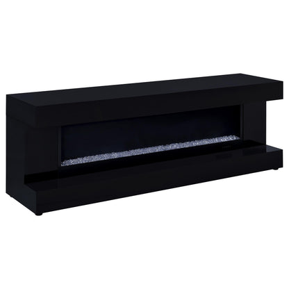 Mallory black high-gloss TV stand with LED flame display