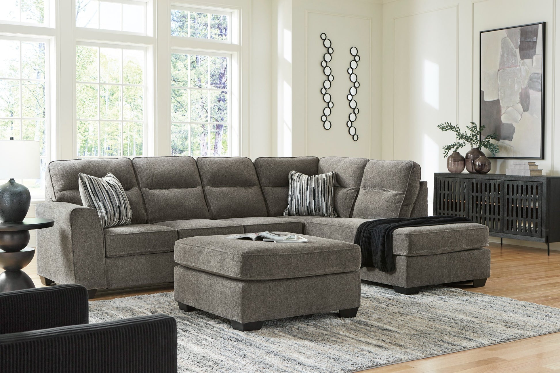 Olten Graphite sectional with right chaise in a living room