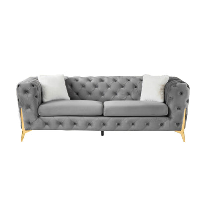 Sloane grey velvet Chesterfield sofa side view