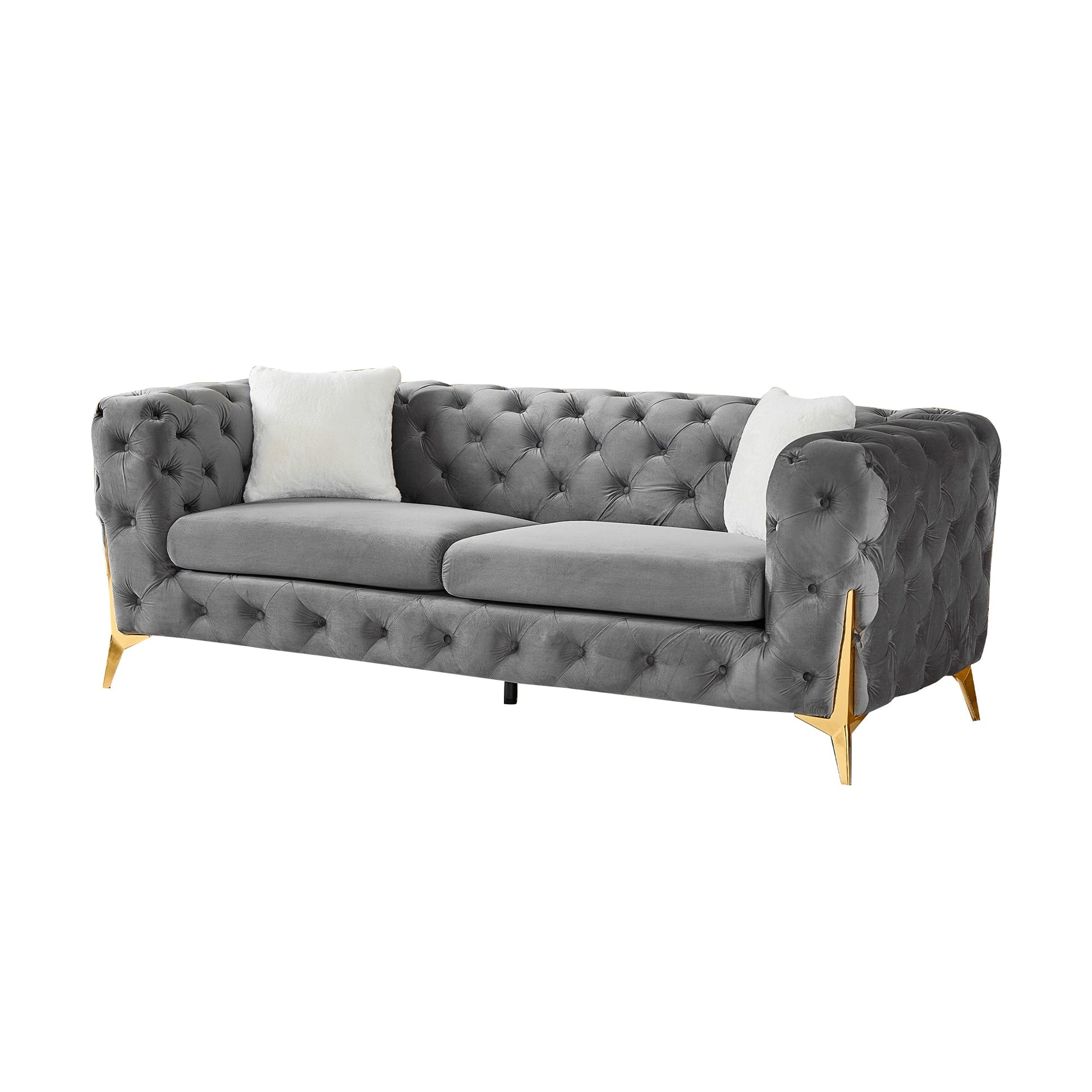 Sloane grey velvet Chesterfield sofa front view