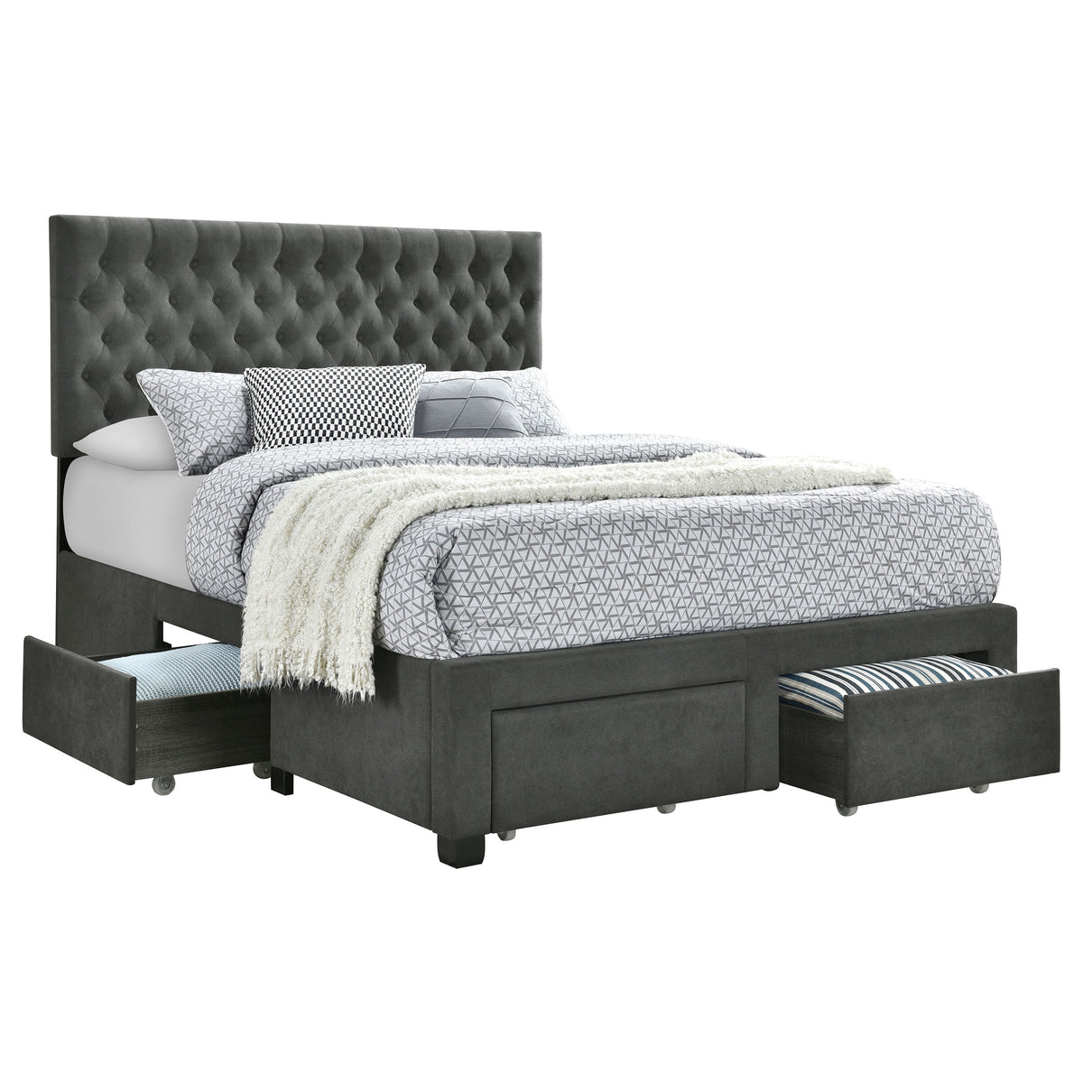 Soledad grey upholstered storage bed, full size
