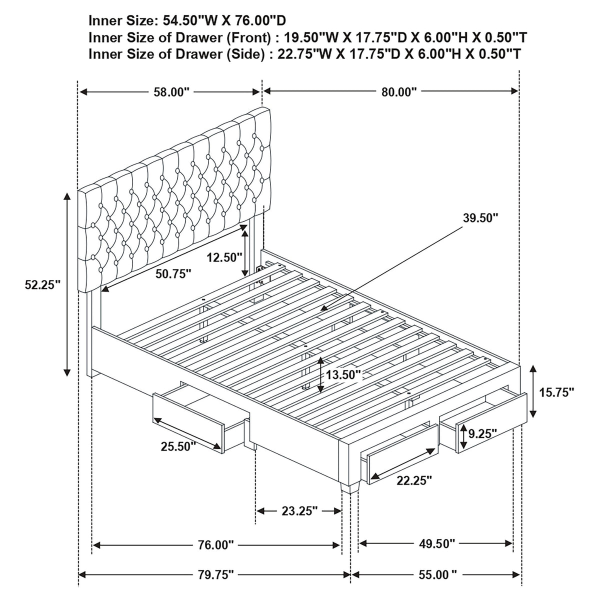 Soledad grey full storage bed detail view