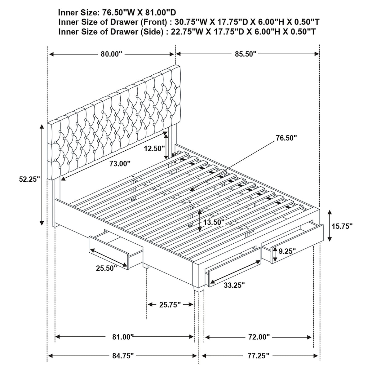 Soledad grey king storage bed detail view