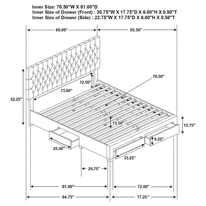 Soledad grey king storage bed detail view