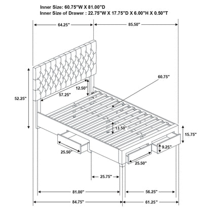 Soledad grey queen storage bed detail view