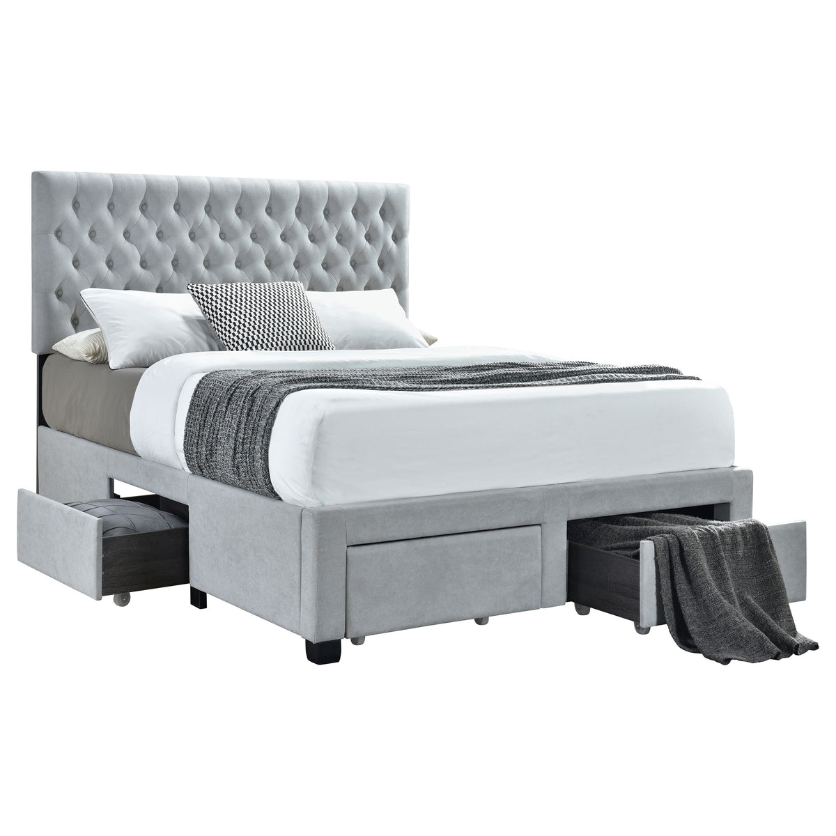 Soledad light grey upholstered storage bed, full size