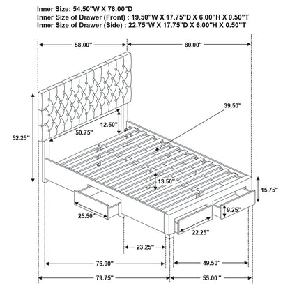 Soledad light grey full storage bed detail view
