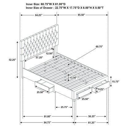 Soledad light grey queen storage bed detail view