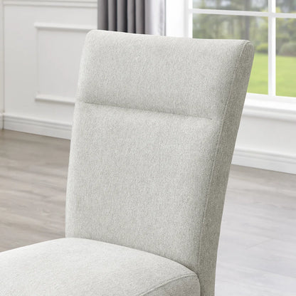 Close-up of Sorlen light gray upholstered dining chair back