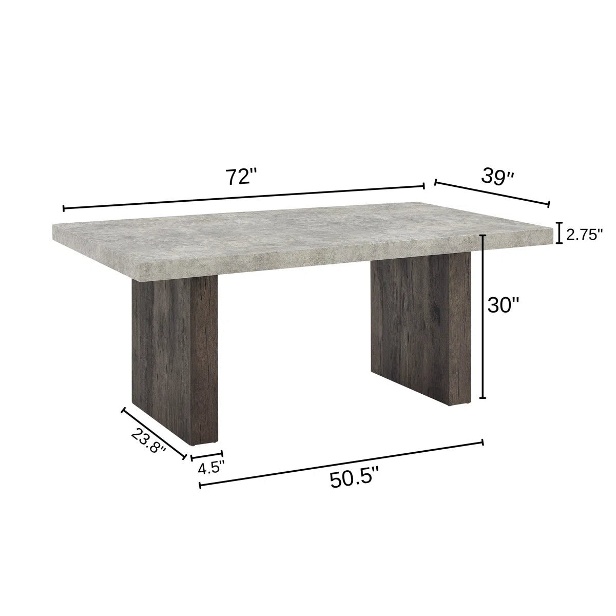 Sorlen dining table dimensions: 72 inches long, 39 inches wide and 30 inches high