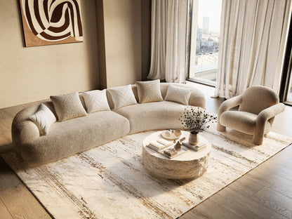 Trevor Modern Tan Fabric Curved Sectional Sofa
