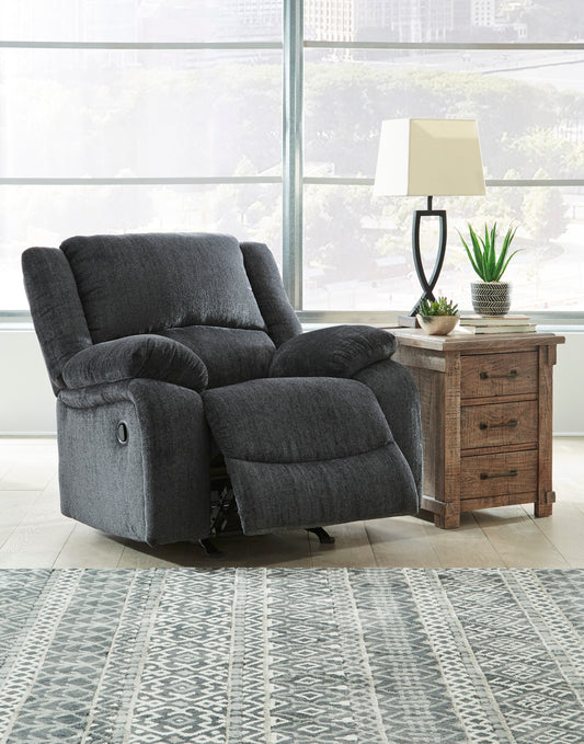 Draycoll manual rocker recliner chair in gray chenille