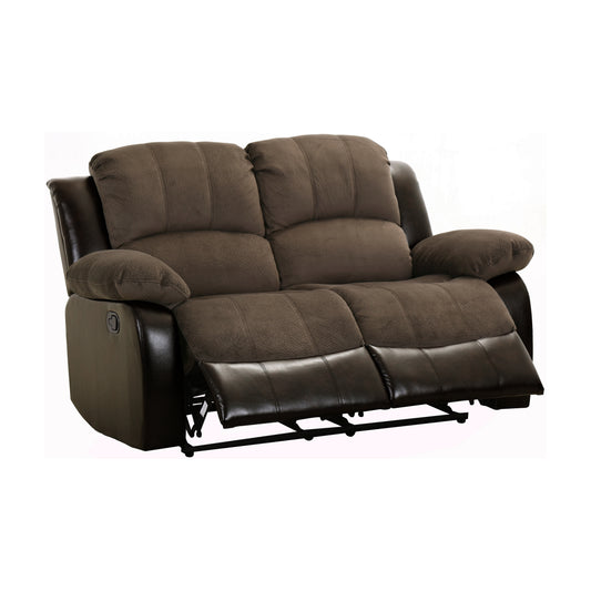 Cranley manual reclining loveseat in chocolate microfiber and faux leather