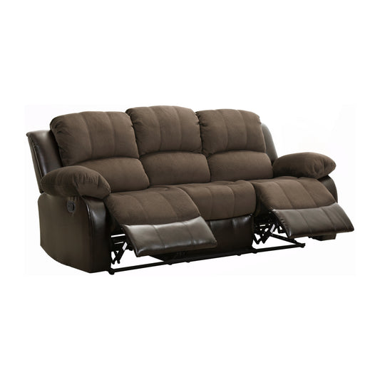 Cranley manual reclining sofa in chocolate microfiber and faux leather