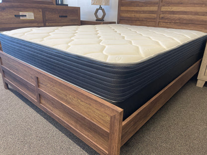Firm mattress with 390 Bonnell coil support system, convoluted foam layers, and circular knit cover for lasting comfort